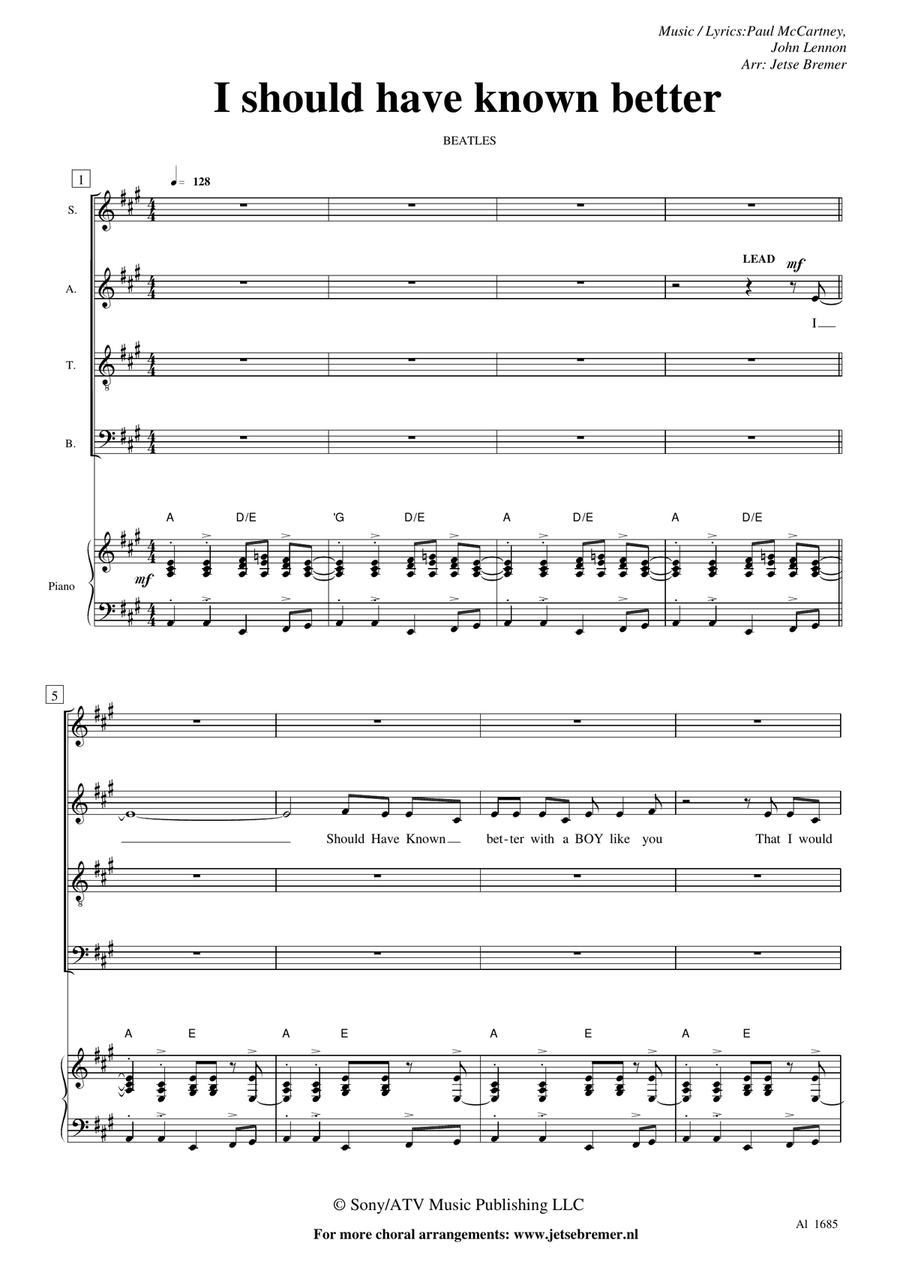 I Should Have Known Better 4-Part scores gallery preview page 1