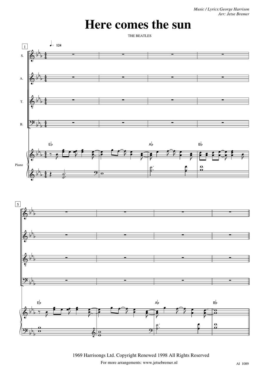 Here Comes The Sun Here Comes The Sun 4-Part scores gallery preview page 1