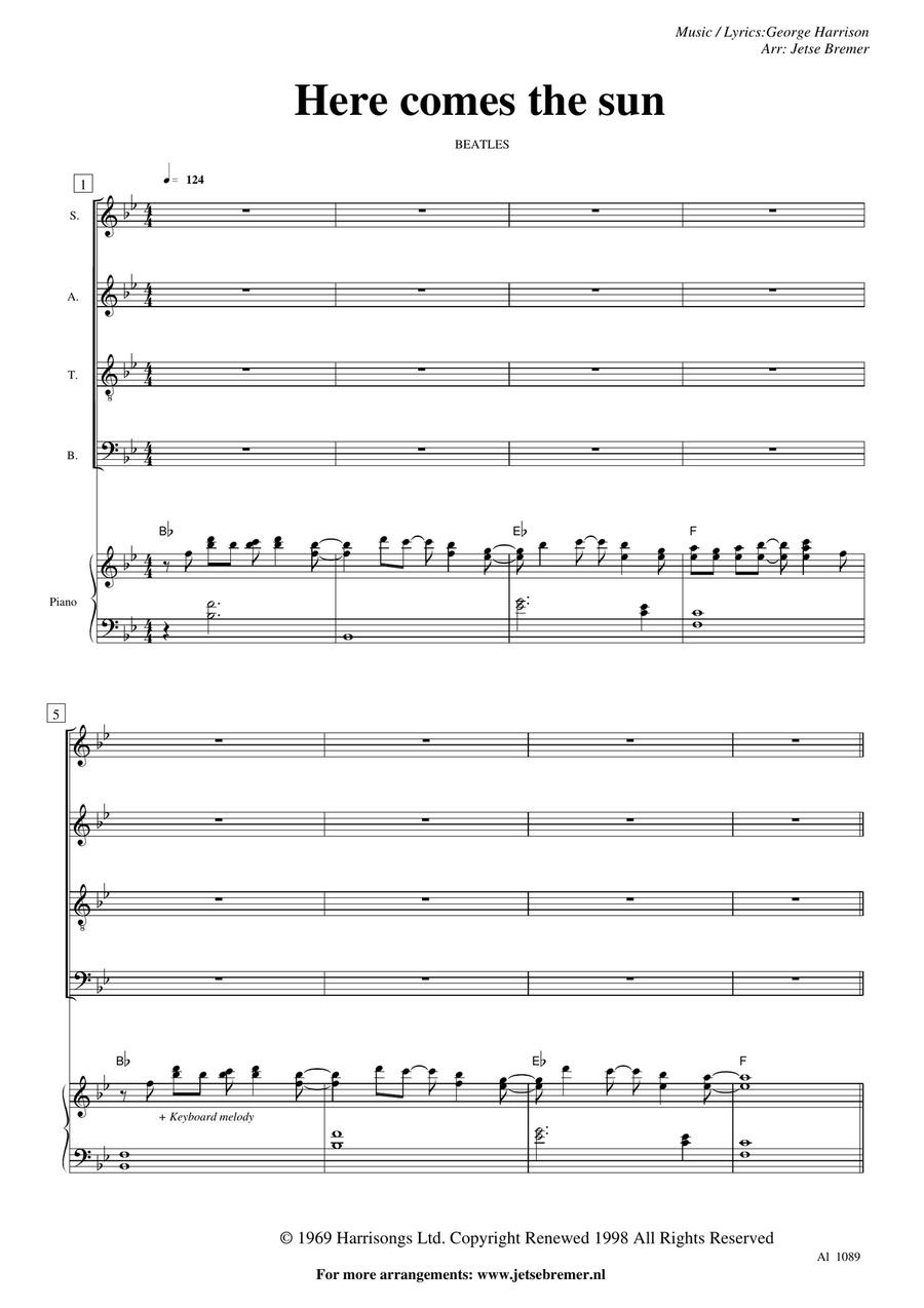 Here Comes The Sun Here Comes The Sun 4-Part scores gallery preview page 1