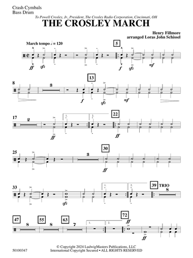 The Crosley March (arr. Loras John Schissel) - Crash Cymbals & Bass Drum