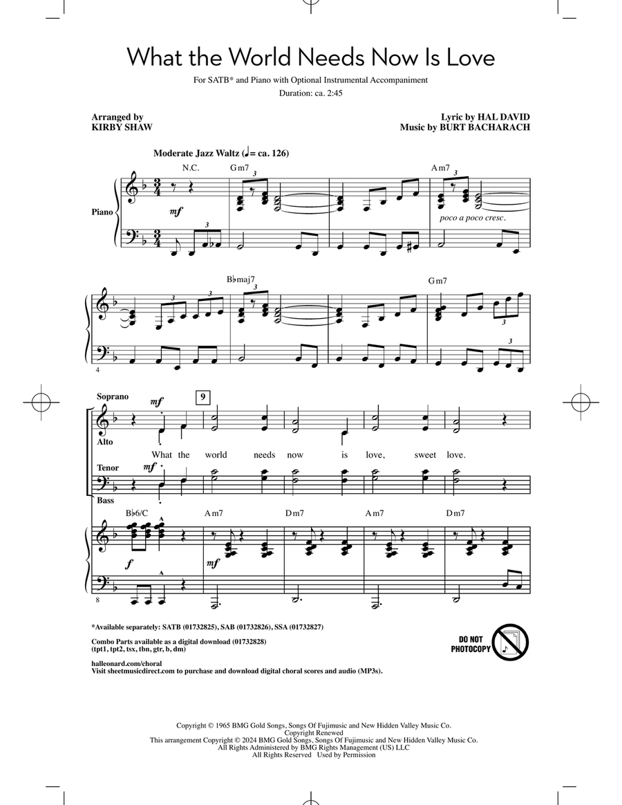 What The World Needs Now Is Love (arr. Kirby Shaw) 4-Part scores gallery preview page 1