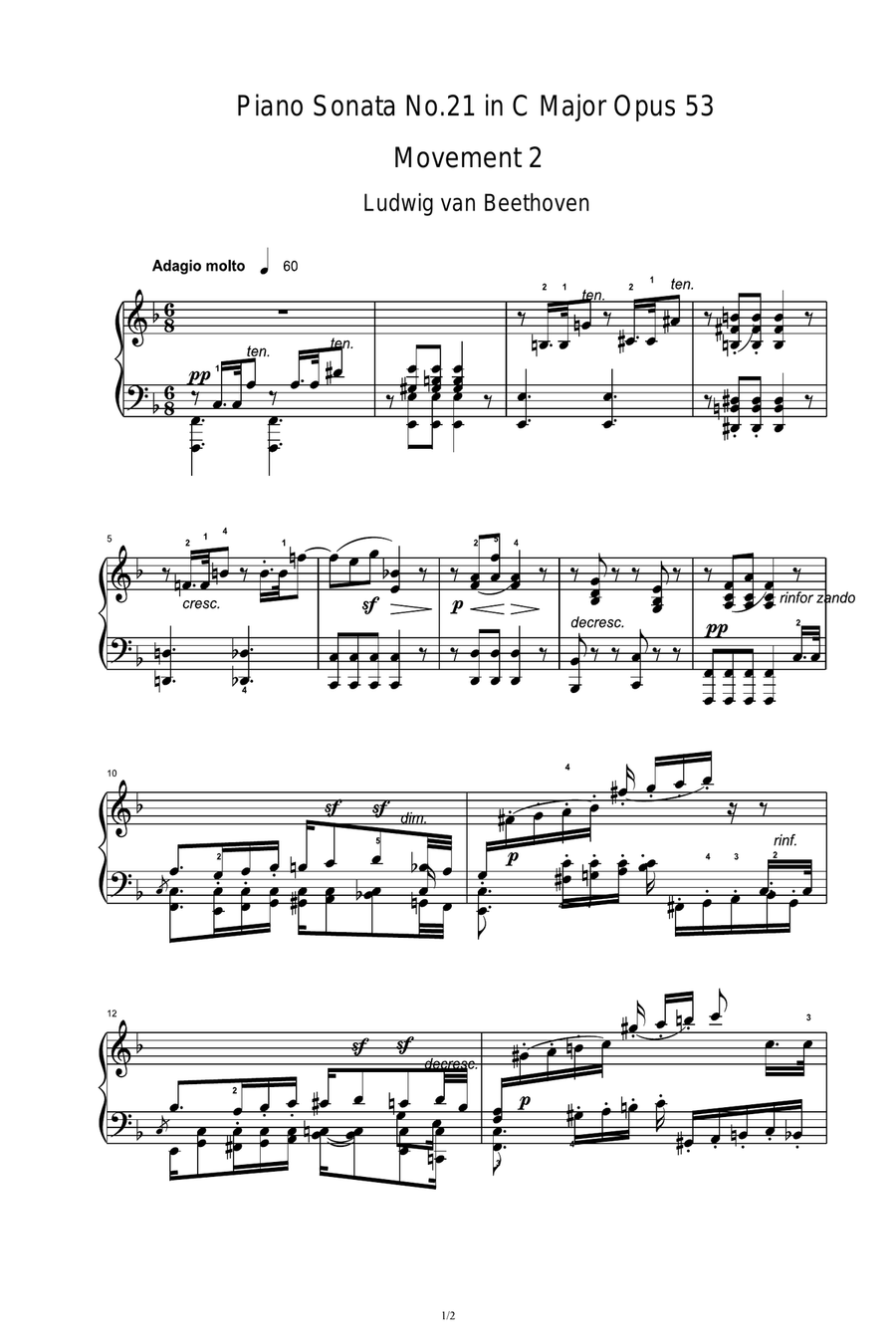 Piano Sonata No.21 in C Major Opus 53 Piano Solo scores gallery preview page 1