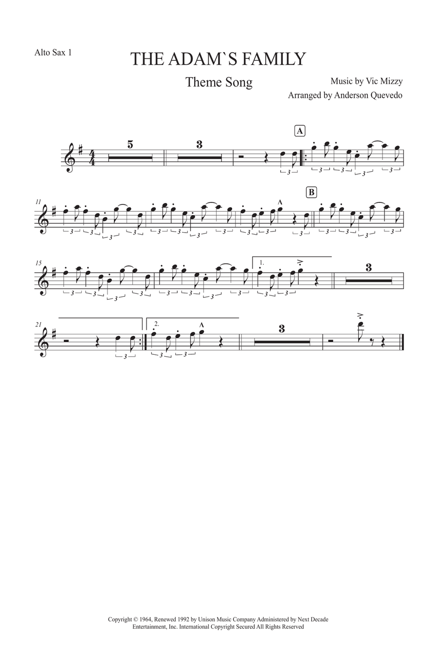 Addams Family Theme Addams Family Theme Alto Saxophone scores gallery preview page 1