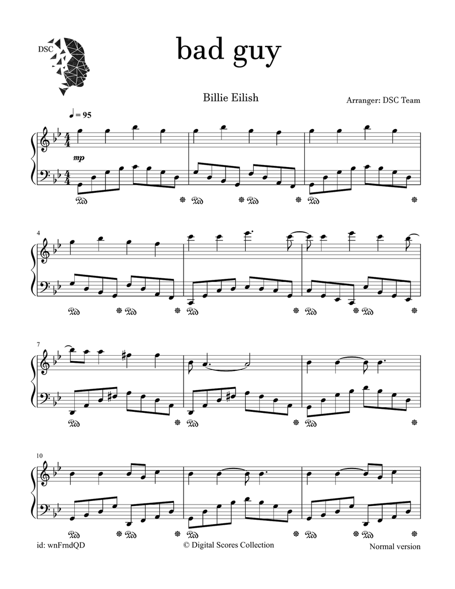 Bad Guy Bad Guy Piano Solo scores gallery preview page 1