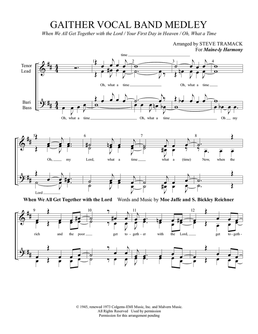 Medley: When We All Get Together With The Lord with Your First Day In Heaven and Oh, What A Time SSAA scores gallery preview page 1