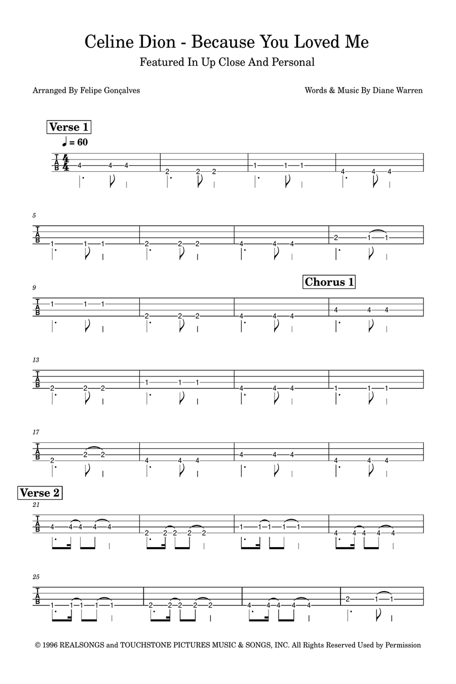 Because You Loved Me Because You Loved Me Acoustic Guitar scores gallery preview page 1