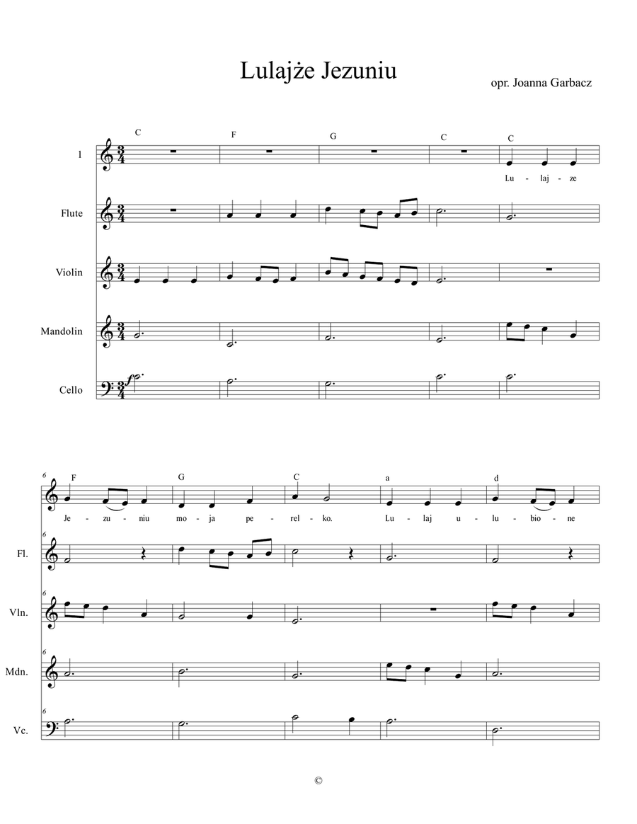 Lulajże Jezuniu- Polish Christmas Carol - Score Only Small Ensemble scores gallery preview page 1