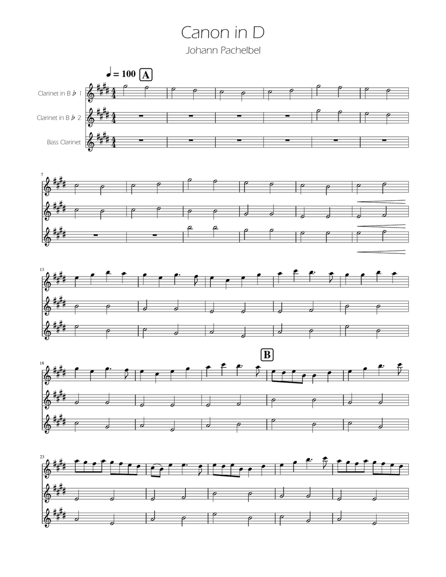 Canon in D - Clarinet Trio Clarinet Trio scores gallery preview page 1