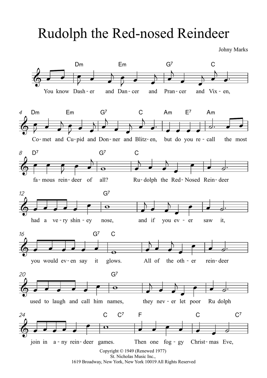 Rudolph The Red-Nosed Reindeer Piano scores gallery preview page 1