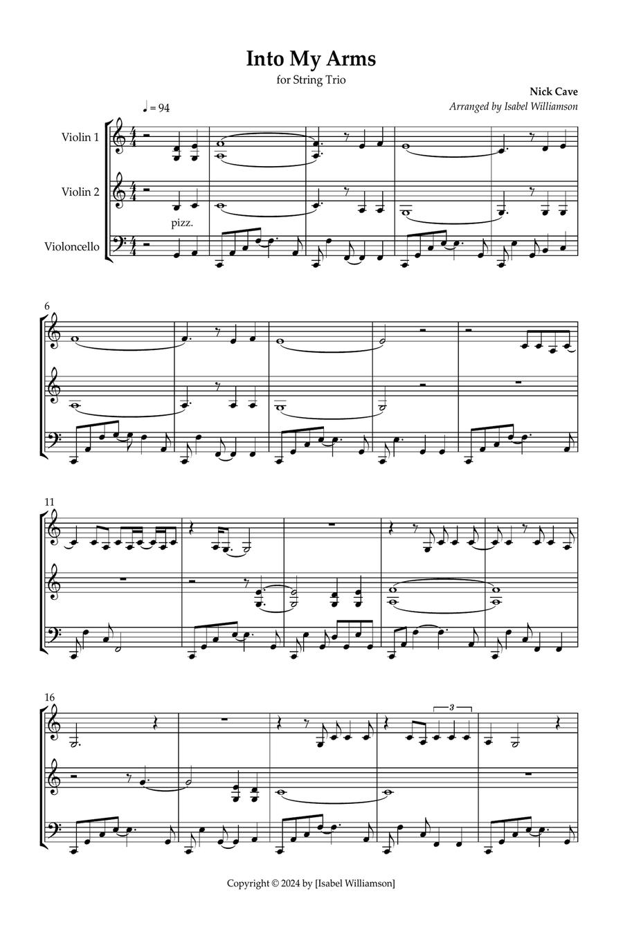 Into My Arms Into My Arms String Trio scores gallery preview page 1