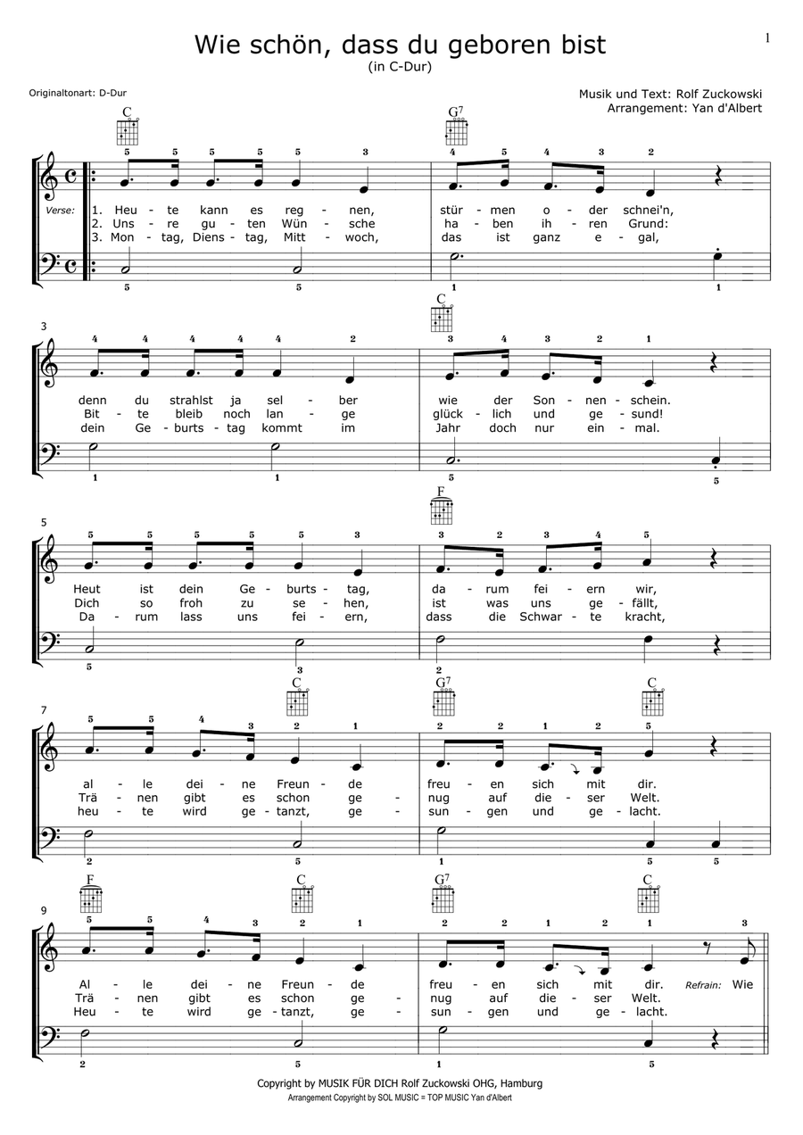 Wie schön, dass du geboren bist (Easy Arr.: Yan d'Albert) Easy Piano scores gallery preview page 1