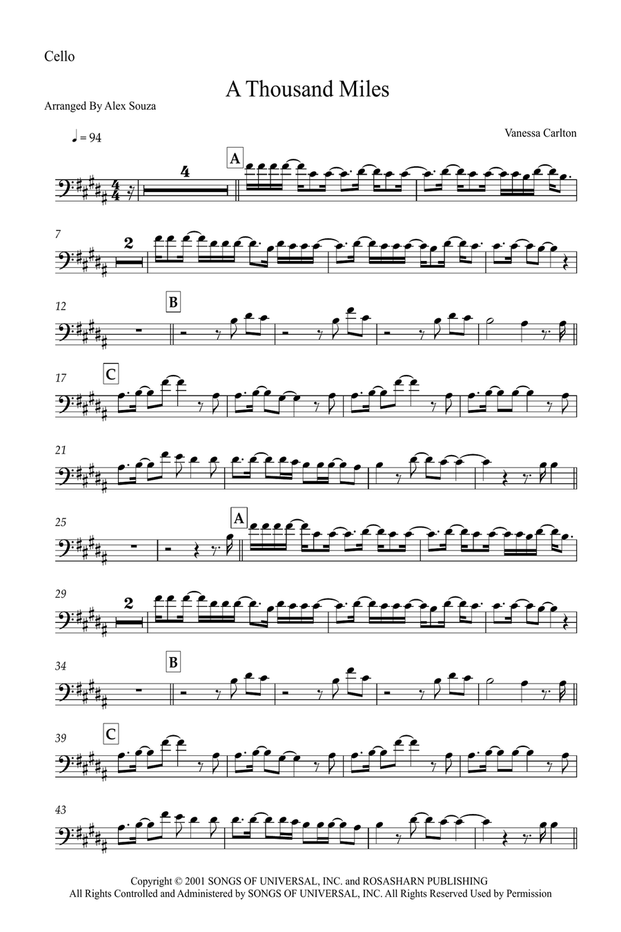 A Thousand Miles A Thousand Miles Cello Solo scores gallery preview page 1