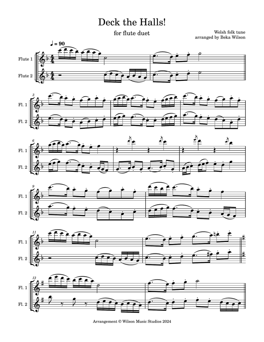 Deck the Halls Flute Duet scores gallery preview page 1