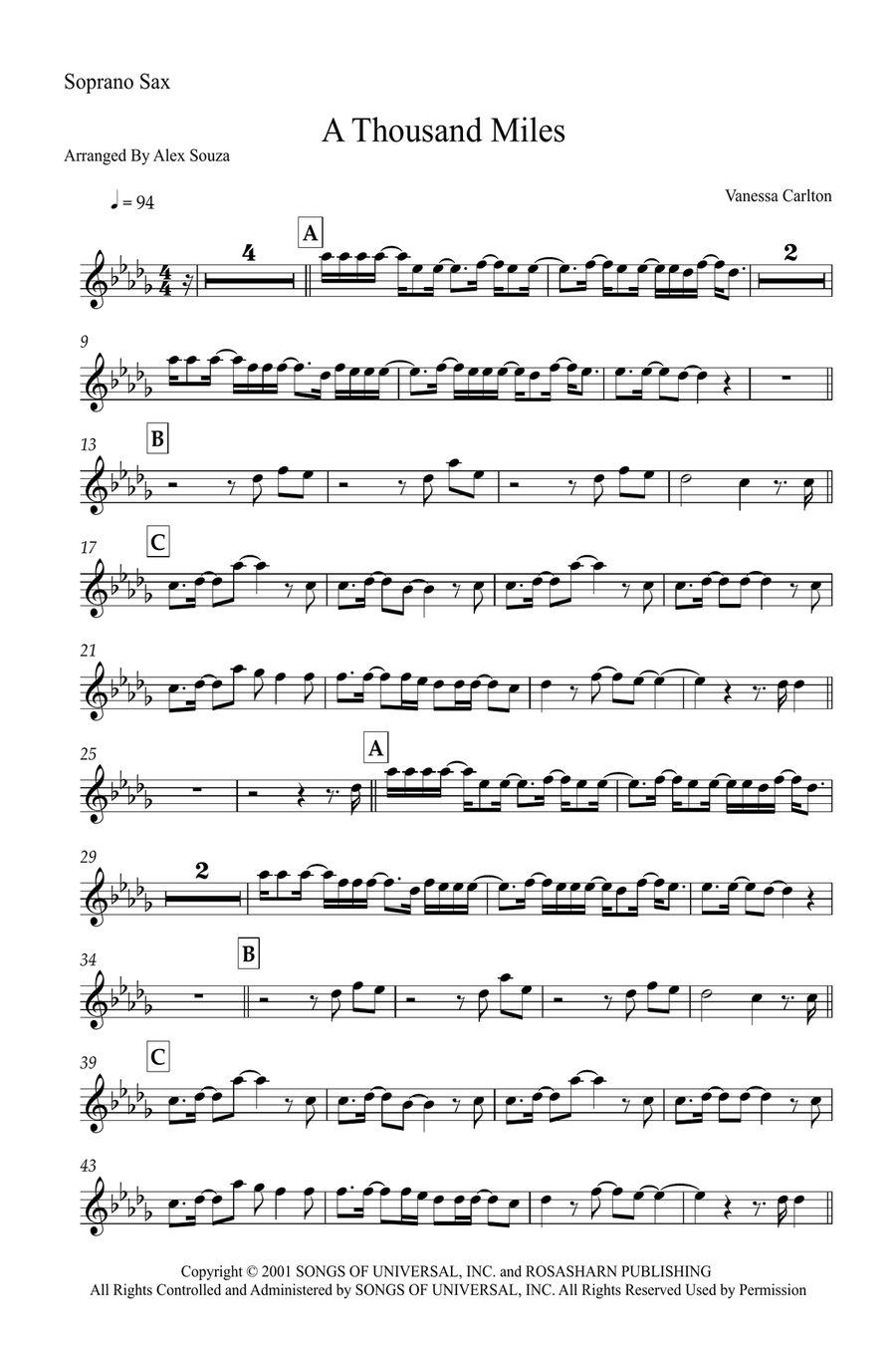 A Thousand Miles A Thousand Miles Soprano Saxophone scores gallery preview page 1