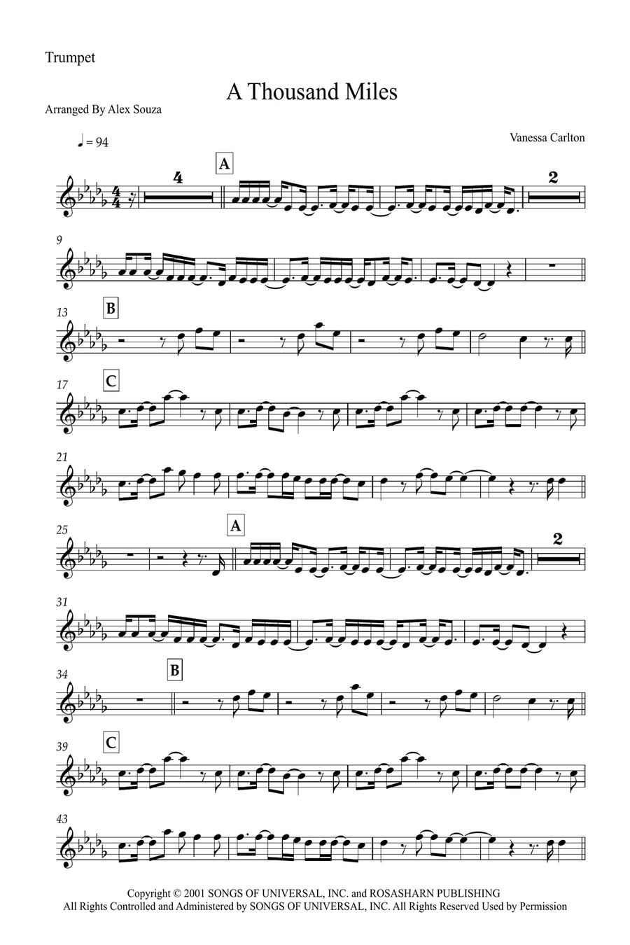 A Thousand Miles A Thousand Miles B-Flat Trumpet scores gallery preview page 1