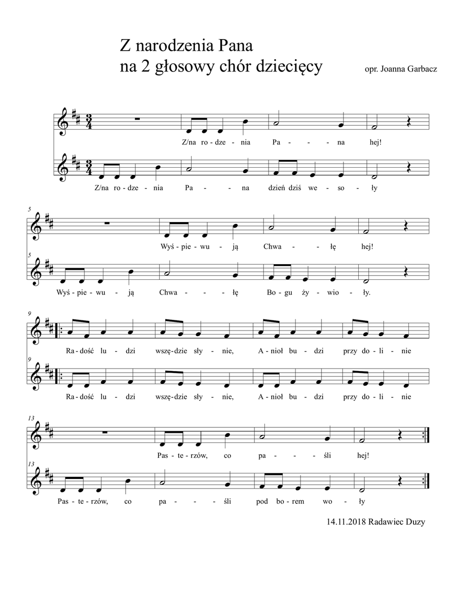 Z narodzenia Pana - Polish Christmas carol A Cappella scores gallery preview page 1