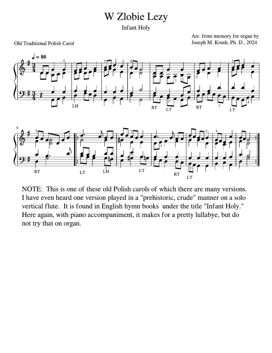 W Zlobie Lezy (Infant Holy) Organ Arrangement Organ scores gallery preview page 1