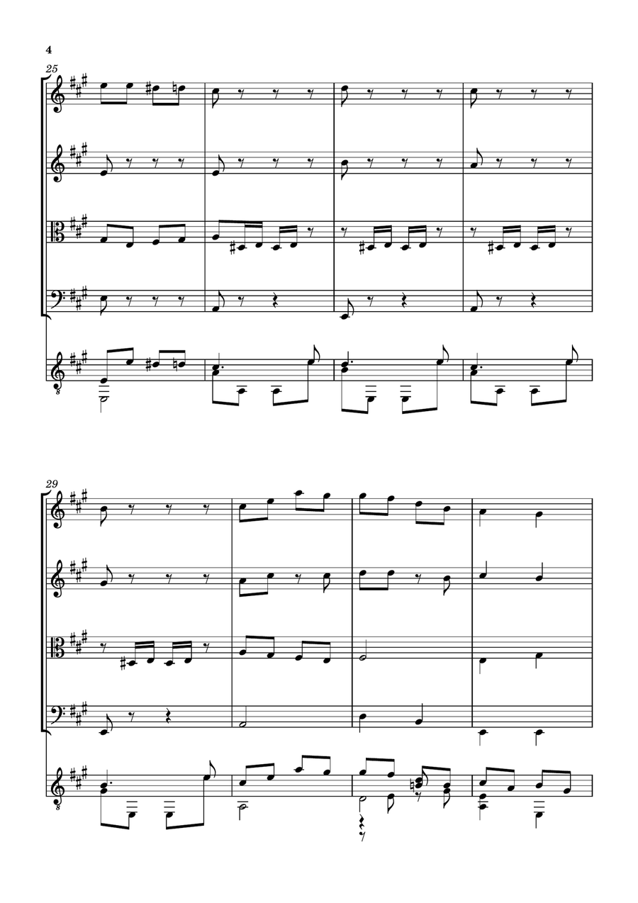 ALLEGRETO Op. 59 FOR STRING QUARTET AND GUITAR String Quartet scores gallery preview page 4