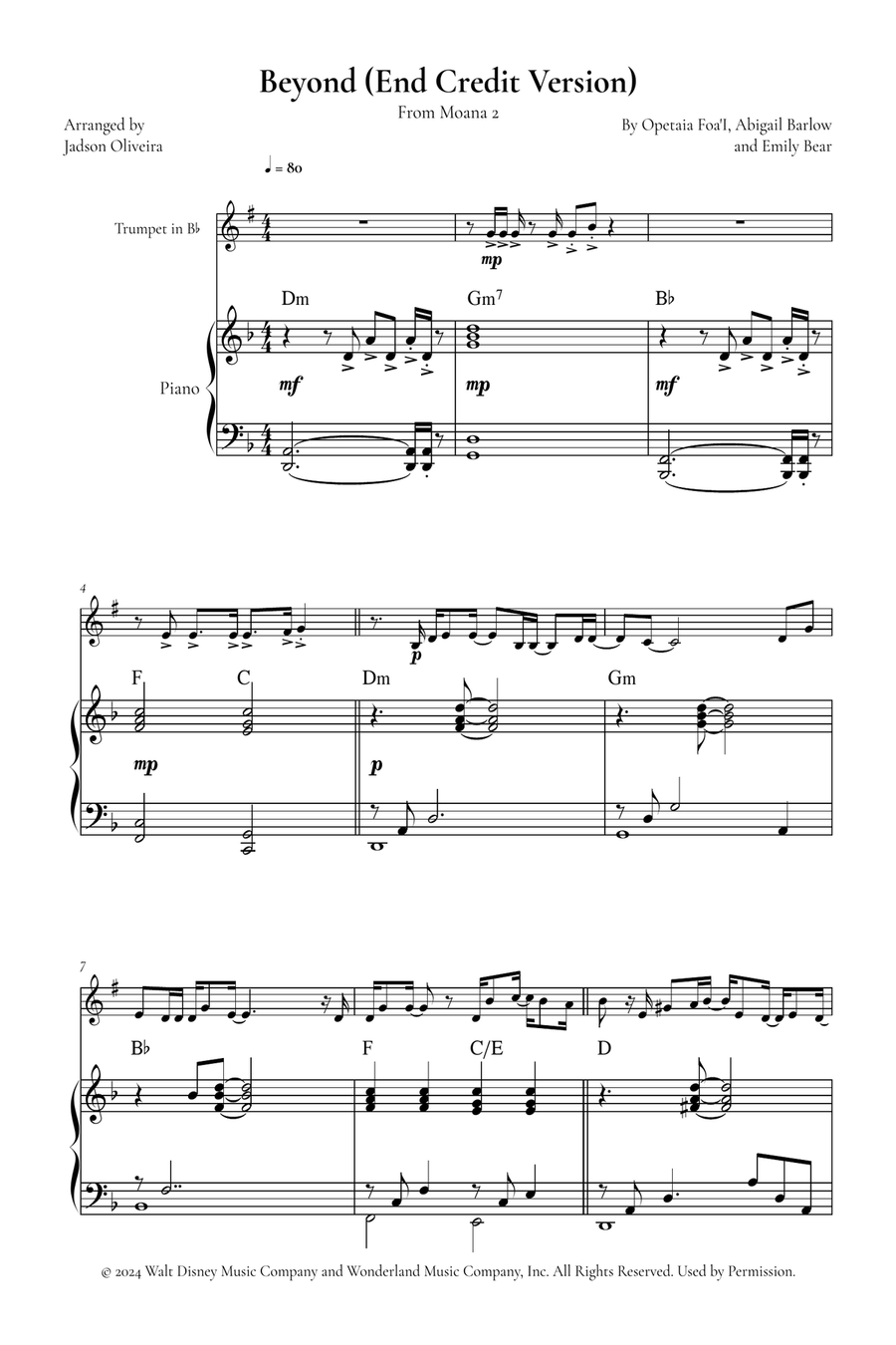 Beyond (End Credit Version) B-Flat Trumpet scores gallery preview page 1