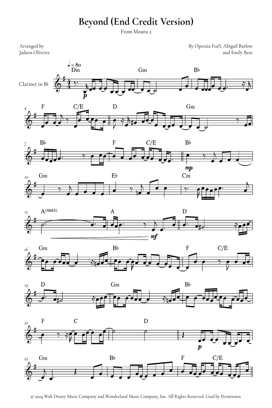 Beyond (End Credit Version) B-Flat Clarinet scores gallery preview page 1