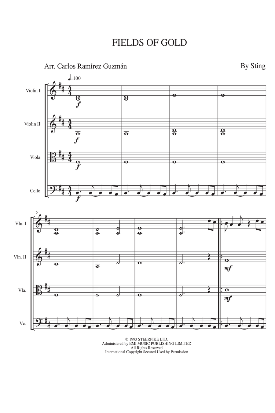 Fields Of Gold Fields Of Gold String Quartet scores gallery preview page 1