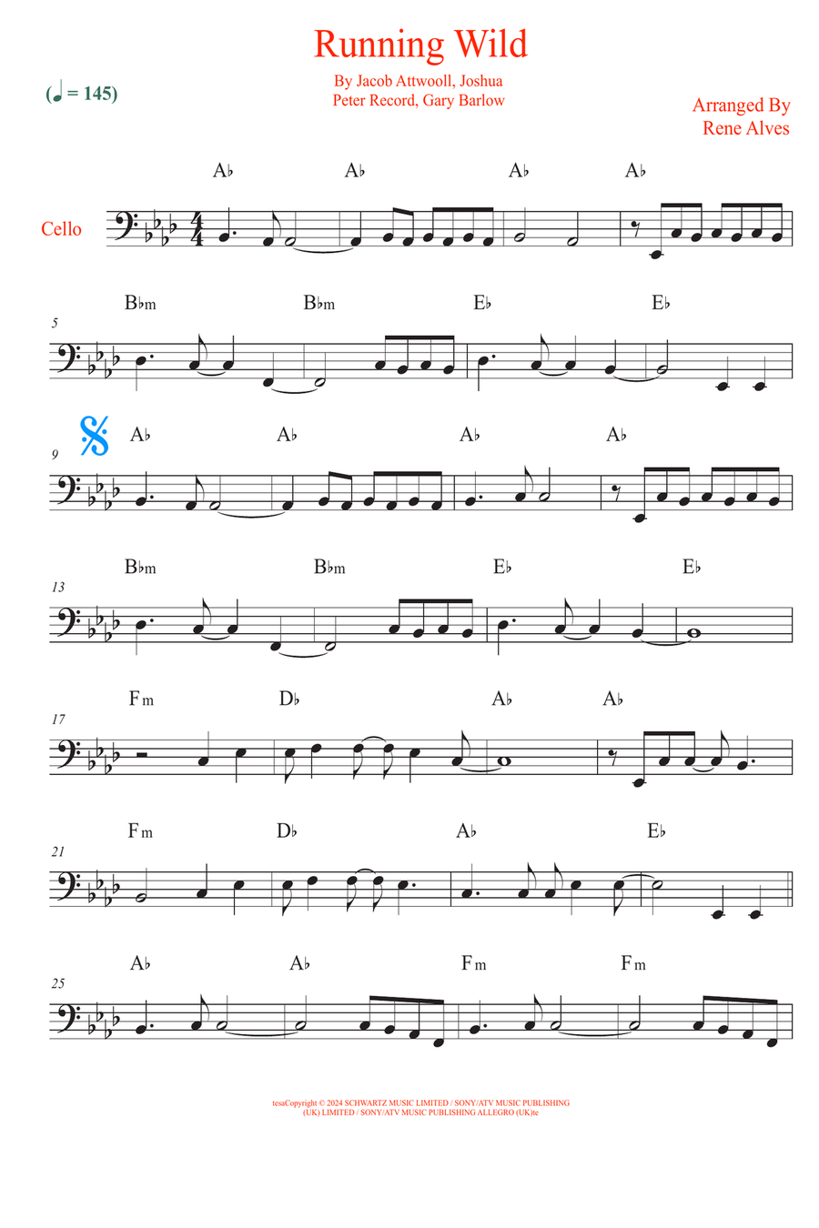 Running Wild Running Wild Cello Solo scores gallery preview page 1