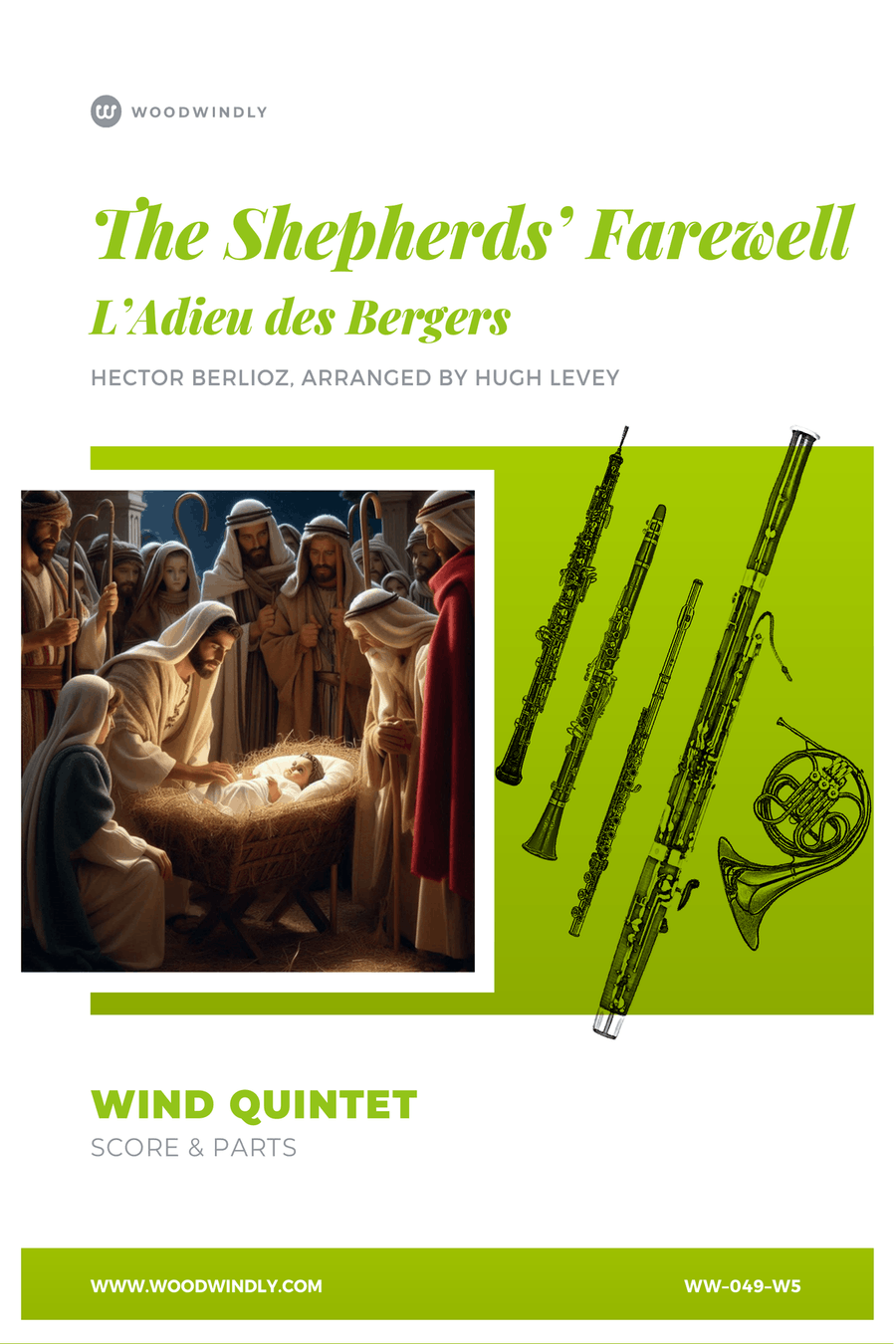 The Shepherds' Farewell (L'Adieu des Bergers) from L'Enfance du Christ arranged for Wind Quintet Woodwind Quintet scores gallery preview page 1