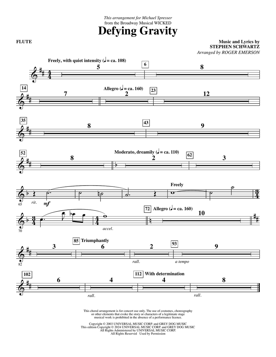 Defying Gravity (from Wicked) (arr. Roger Emerson) - Flute Choir scores gallery preview page 1