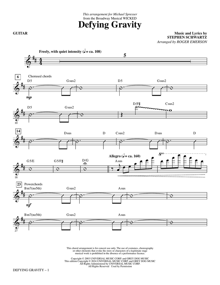 Defying Gravity (from Wicked) (arr. Roger Emerson) - Guitar Choir scores gallery preview page 1