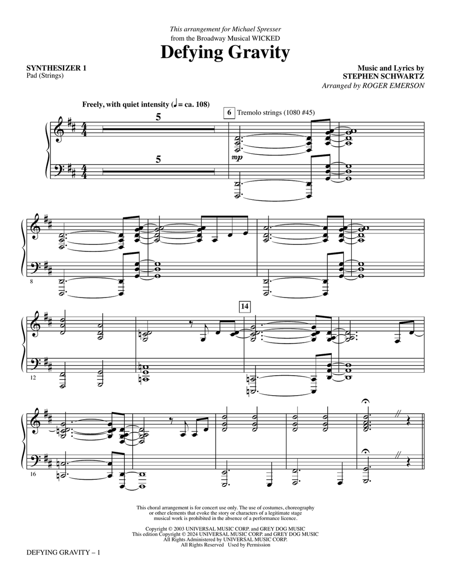 Defying Gravity (from Wicked) (arr. Roger Emerson) - Synth 1 Choir scores gallery preview page 1