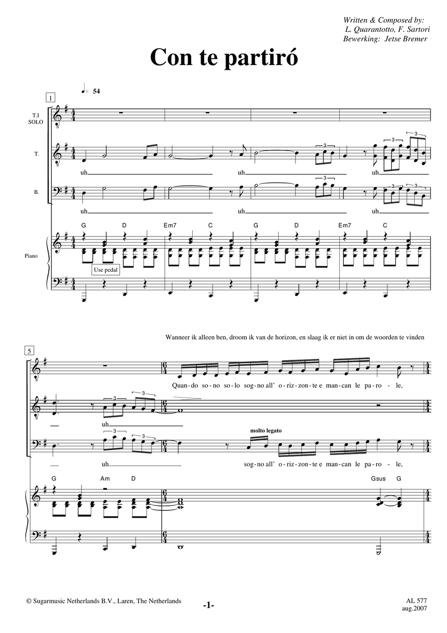 Con Te Partiro (Time To Say Goodbye) TTBB scores gallery preview page 1