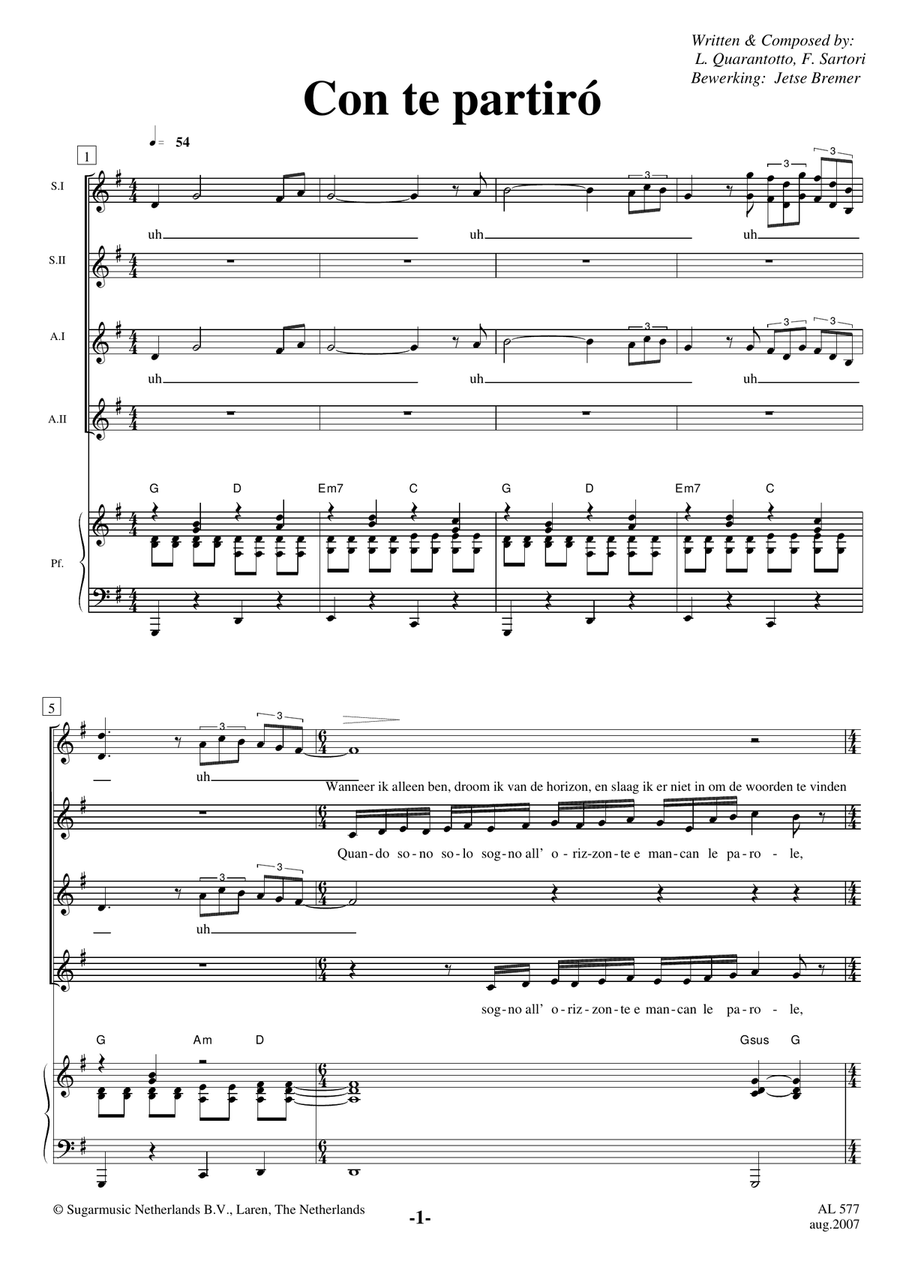 Con Te Partiro (Time To Say Goodbye) SSAA scores gallery preview page 1
