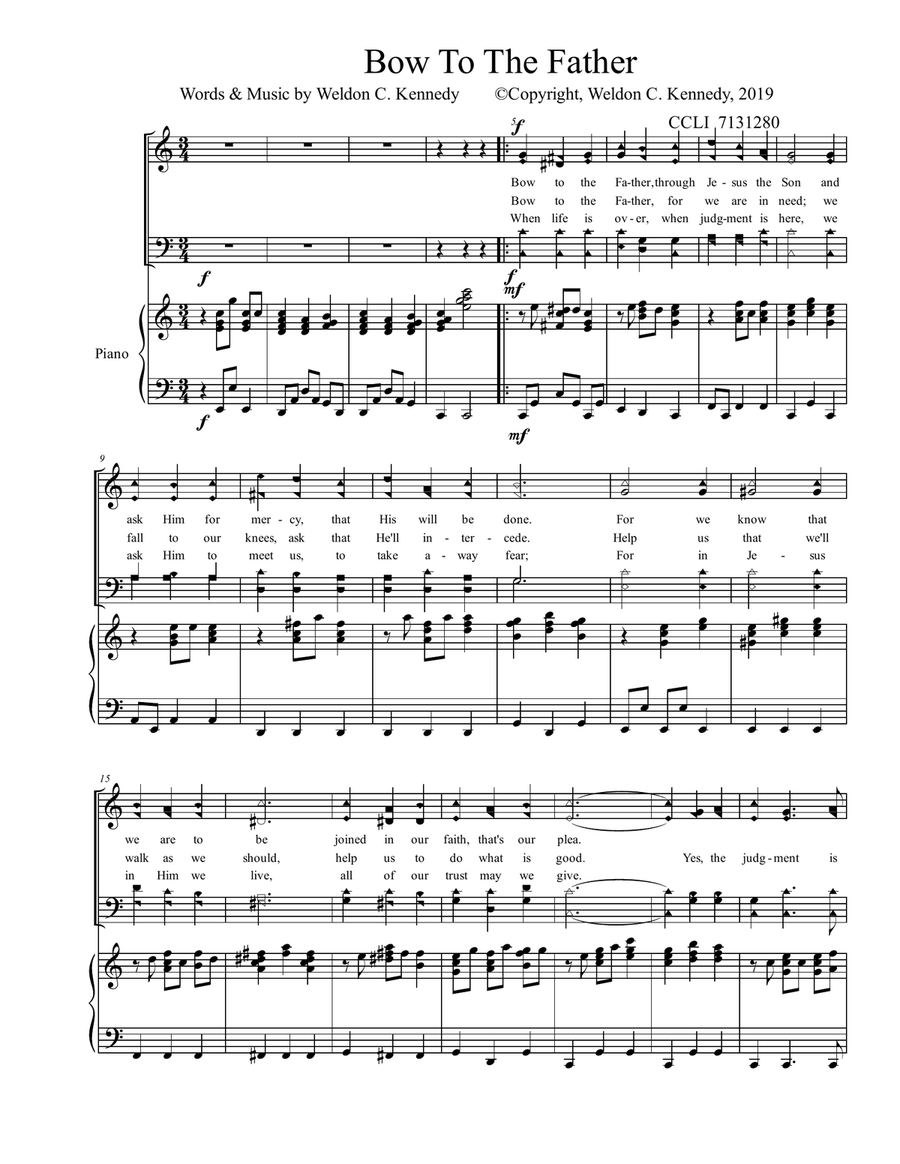 Bow to the Father Bow to the Father Piano, Vocal scores gallery preview page 1