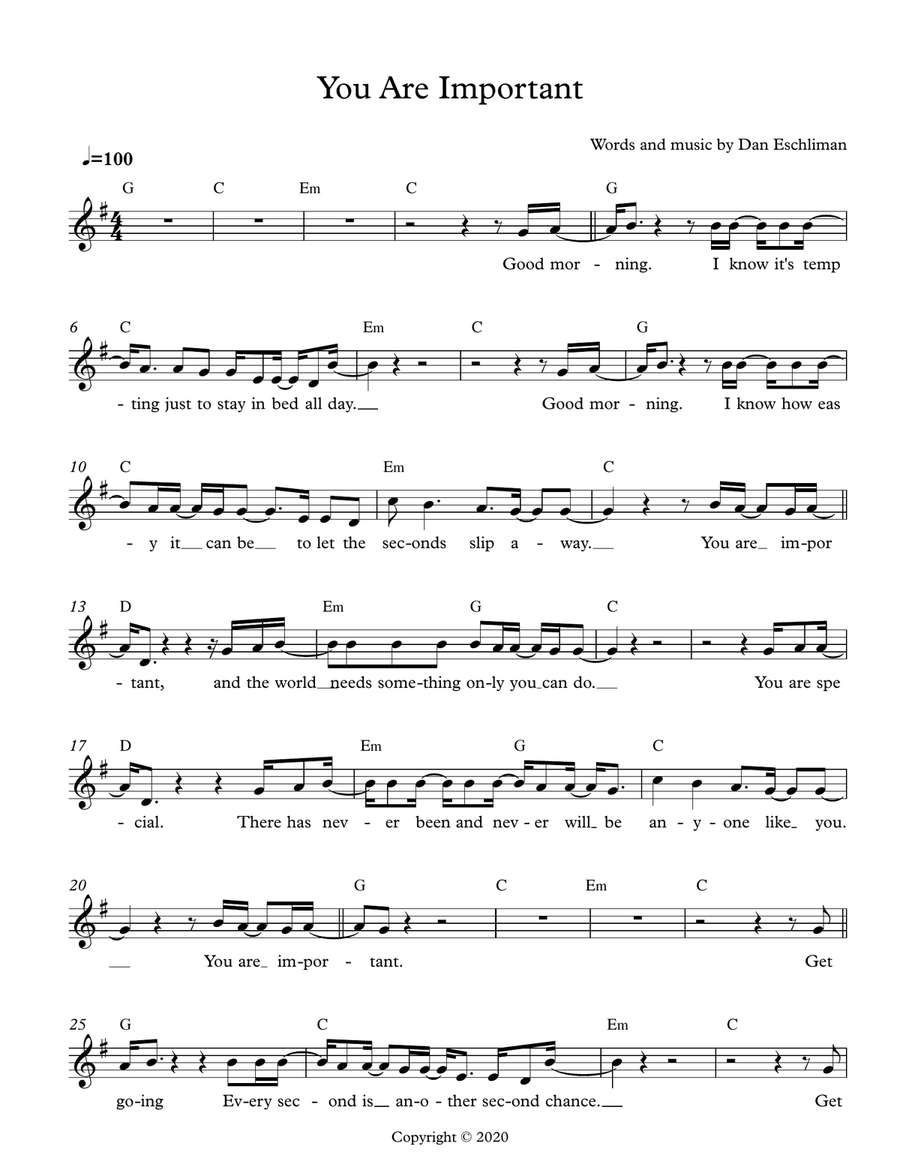 You Are Important You Are Important Piano scores gallery preview page 1