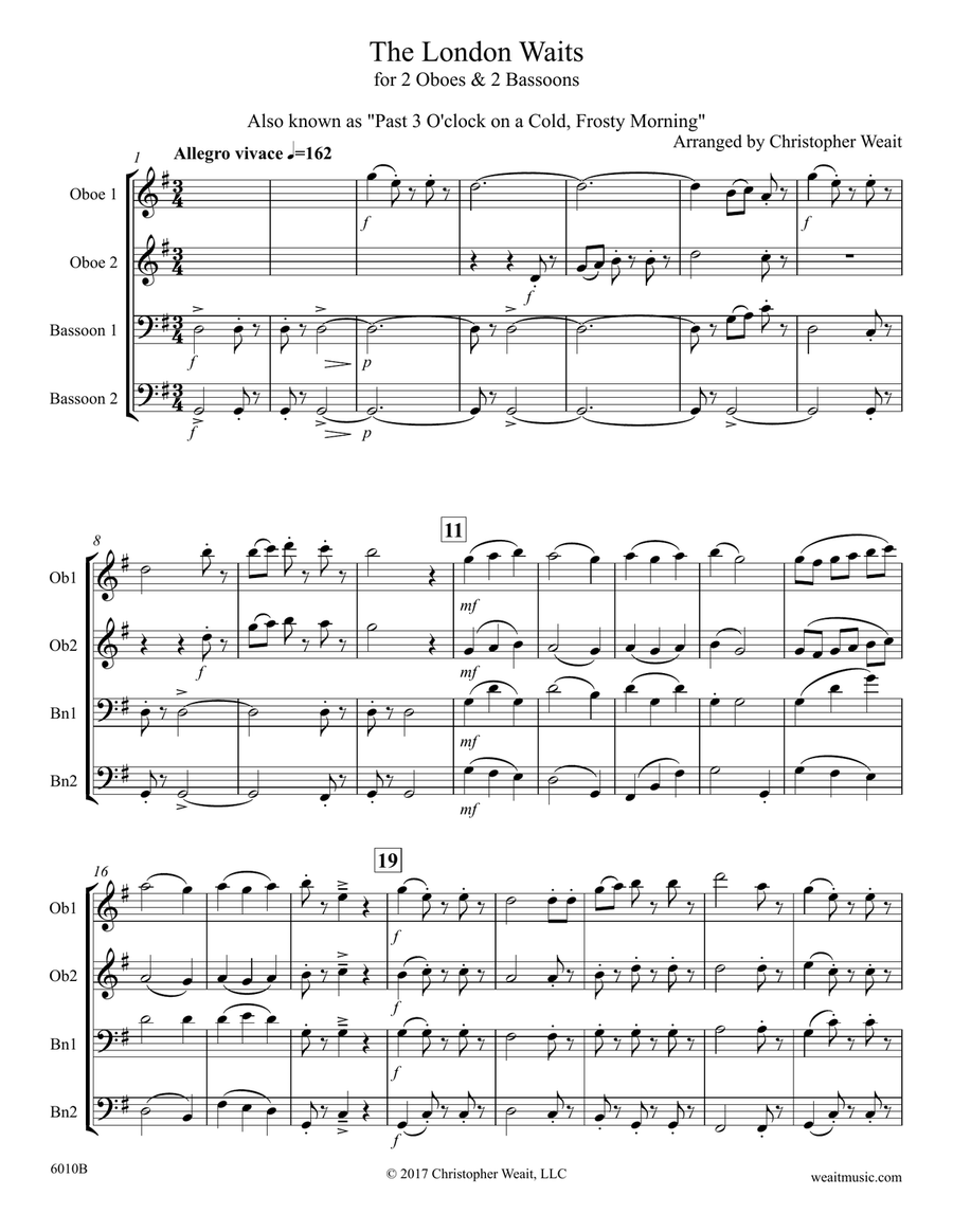 London Waits for 2 oboes & 2 bassoons (1’42) Woodwind Quartet scores gallery preview page 1