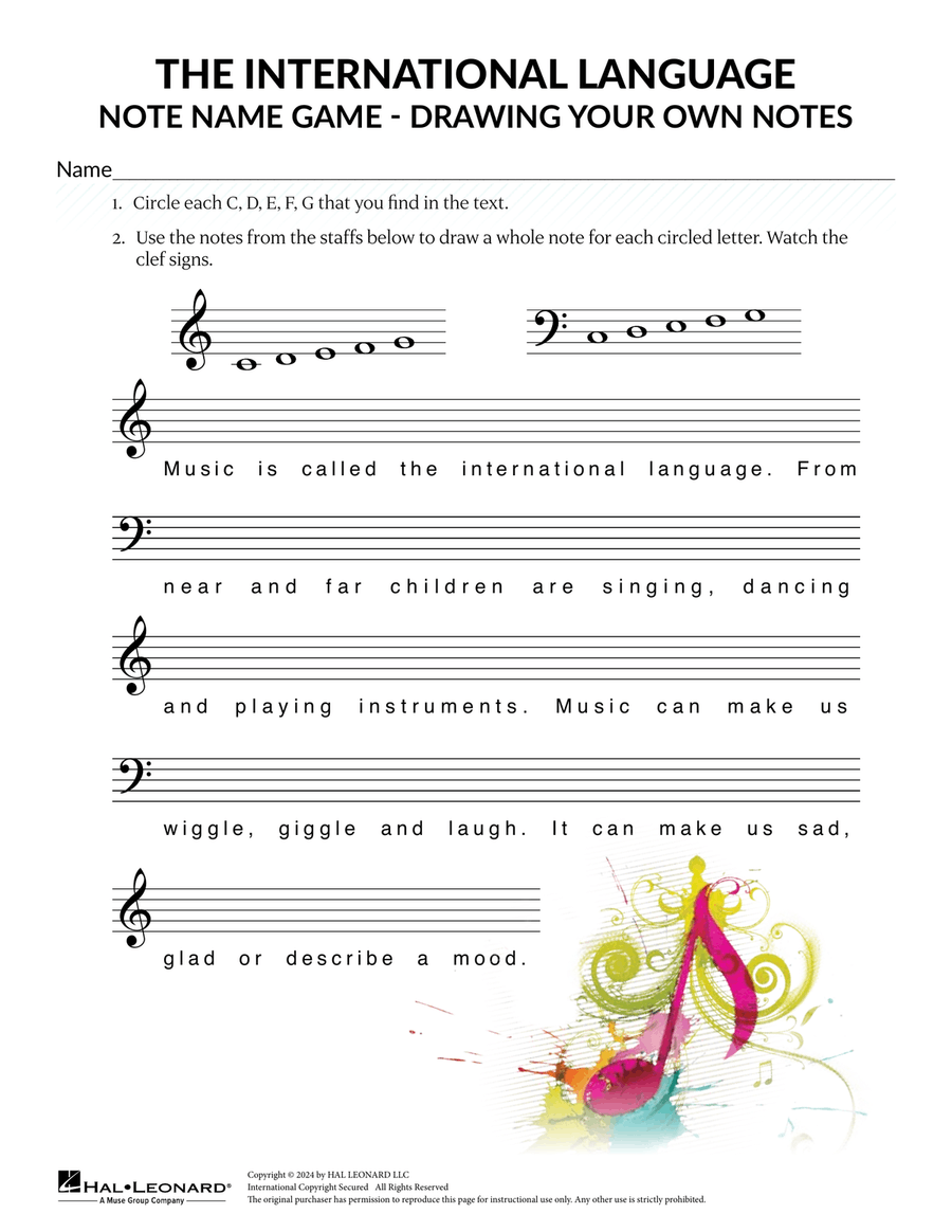 Drawing Notes - C D E F G Theory Worksheets scores gallery preview page 1
