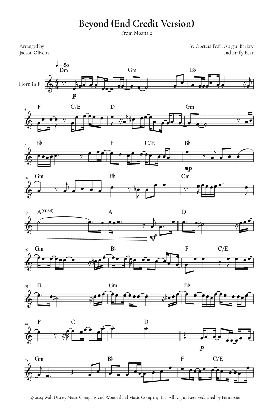 Beyond (End Credit Version) Horn Solo scores gallery preview page 1