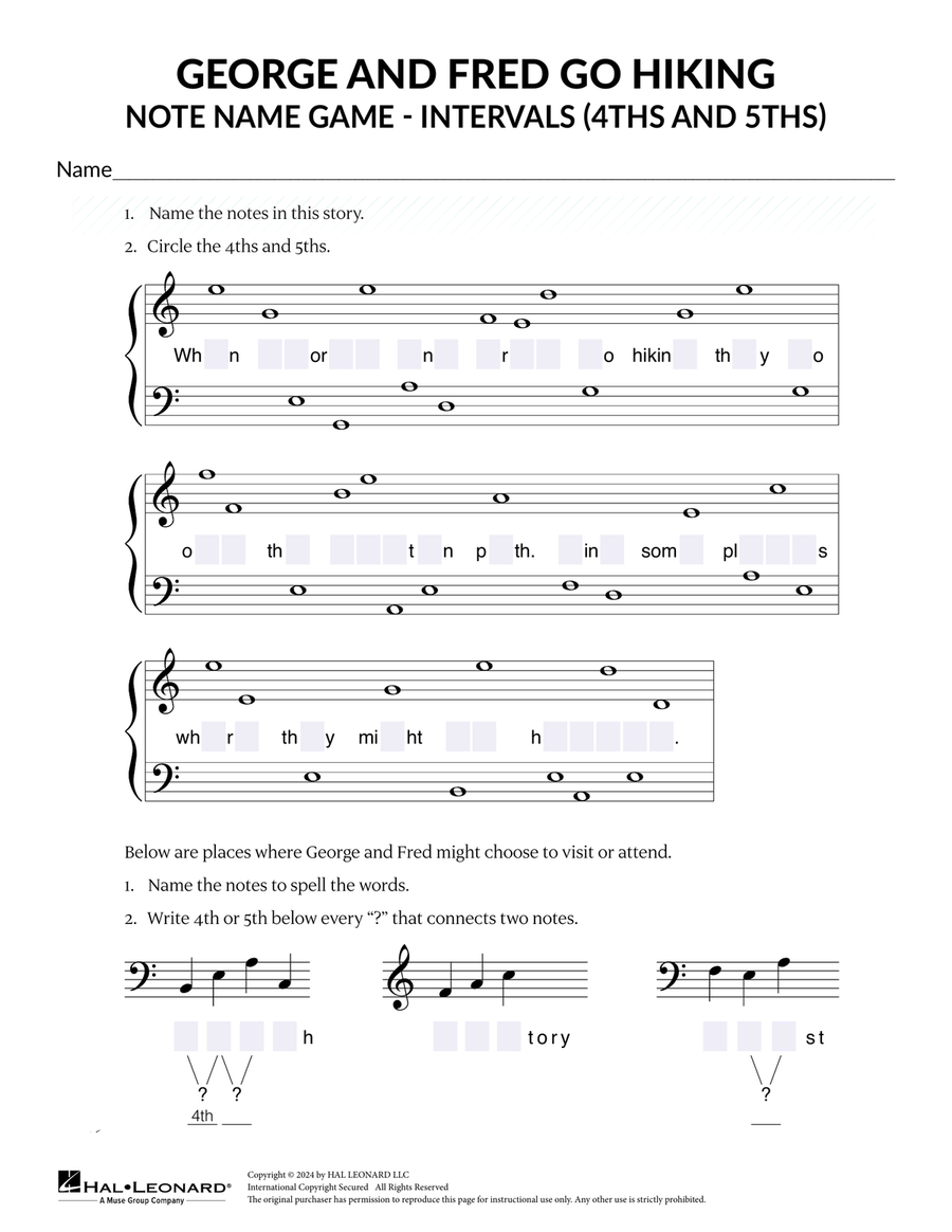 Intervals - 4ths and 5ths Theory Worksheets scores gallery preview page 1