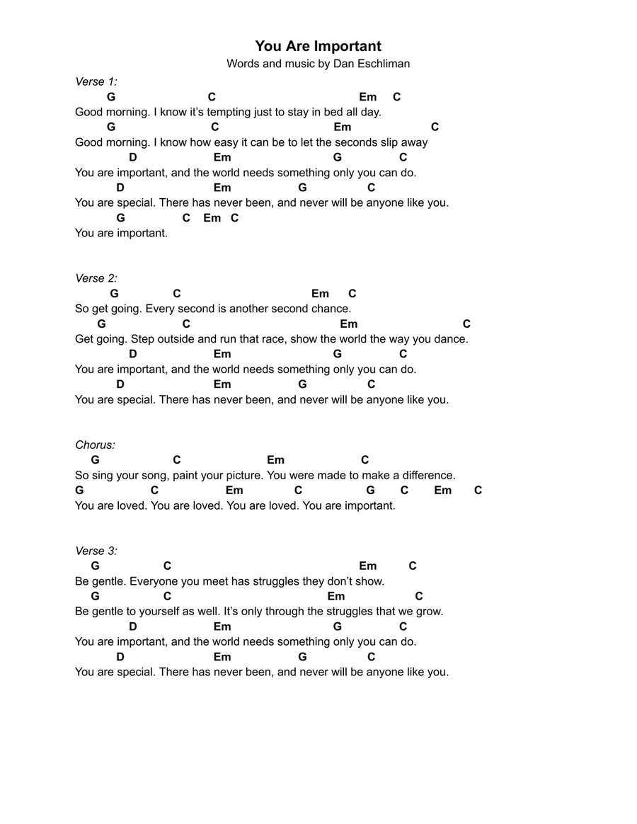 You Are Important You Are Important Acoustic Guitar scores gallery preview page 1