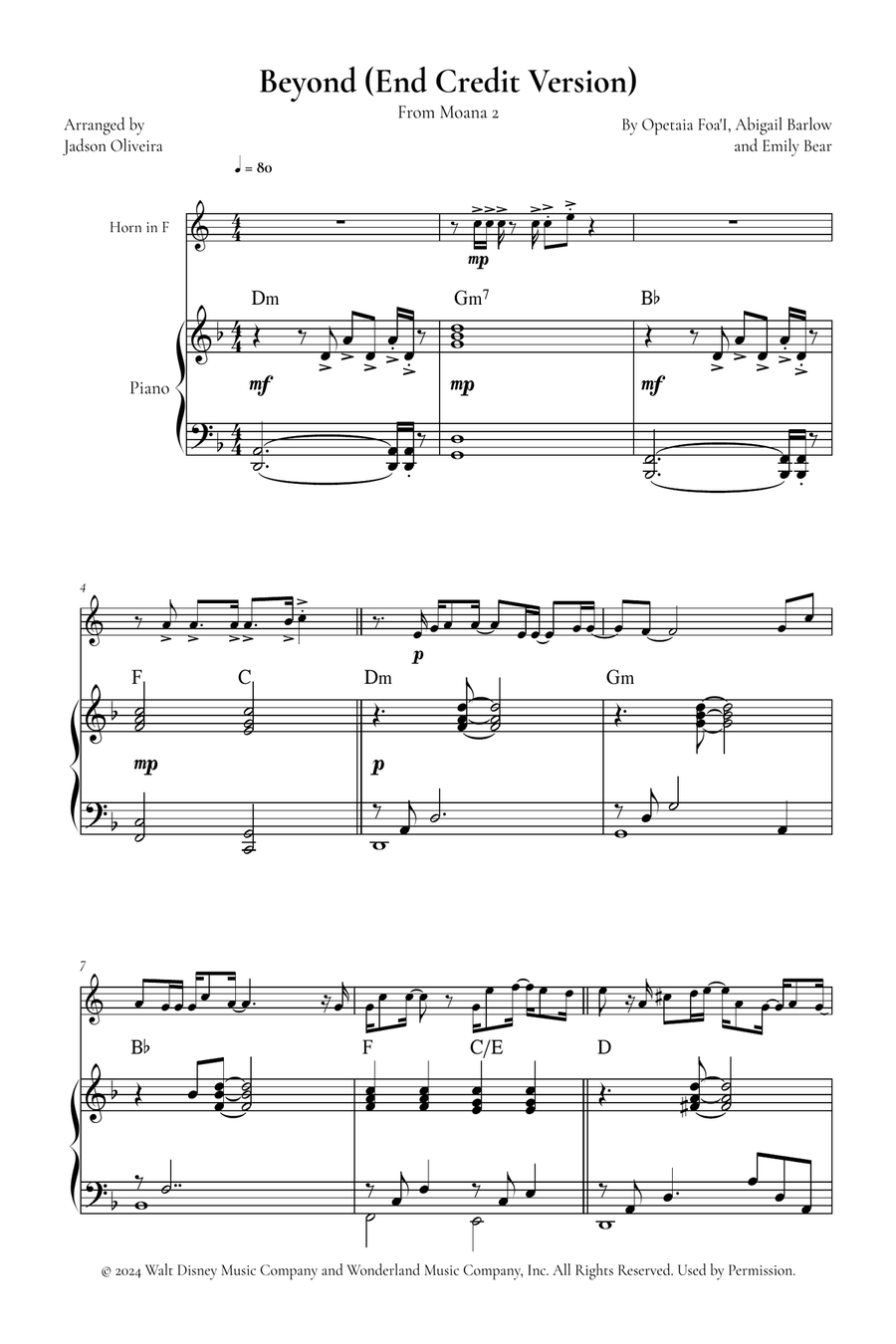 Beyond (End Credit Version) Piano scores gallery preview page 1