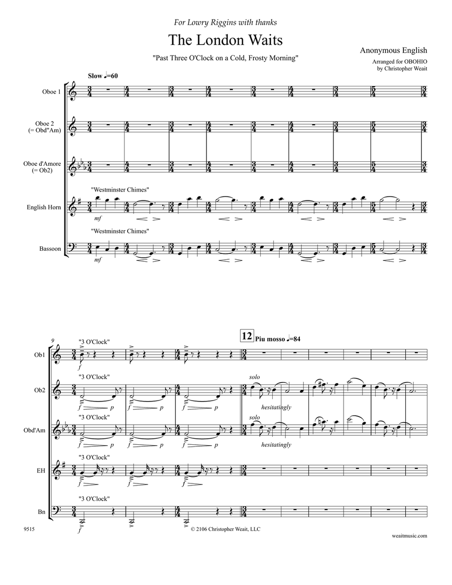 London Waits for 4 double reeds (Past 3 O’Clock) (4’10) Woodwind Quartet scores gallery preview page 1