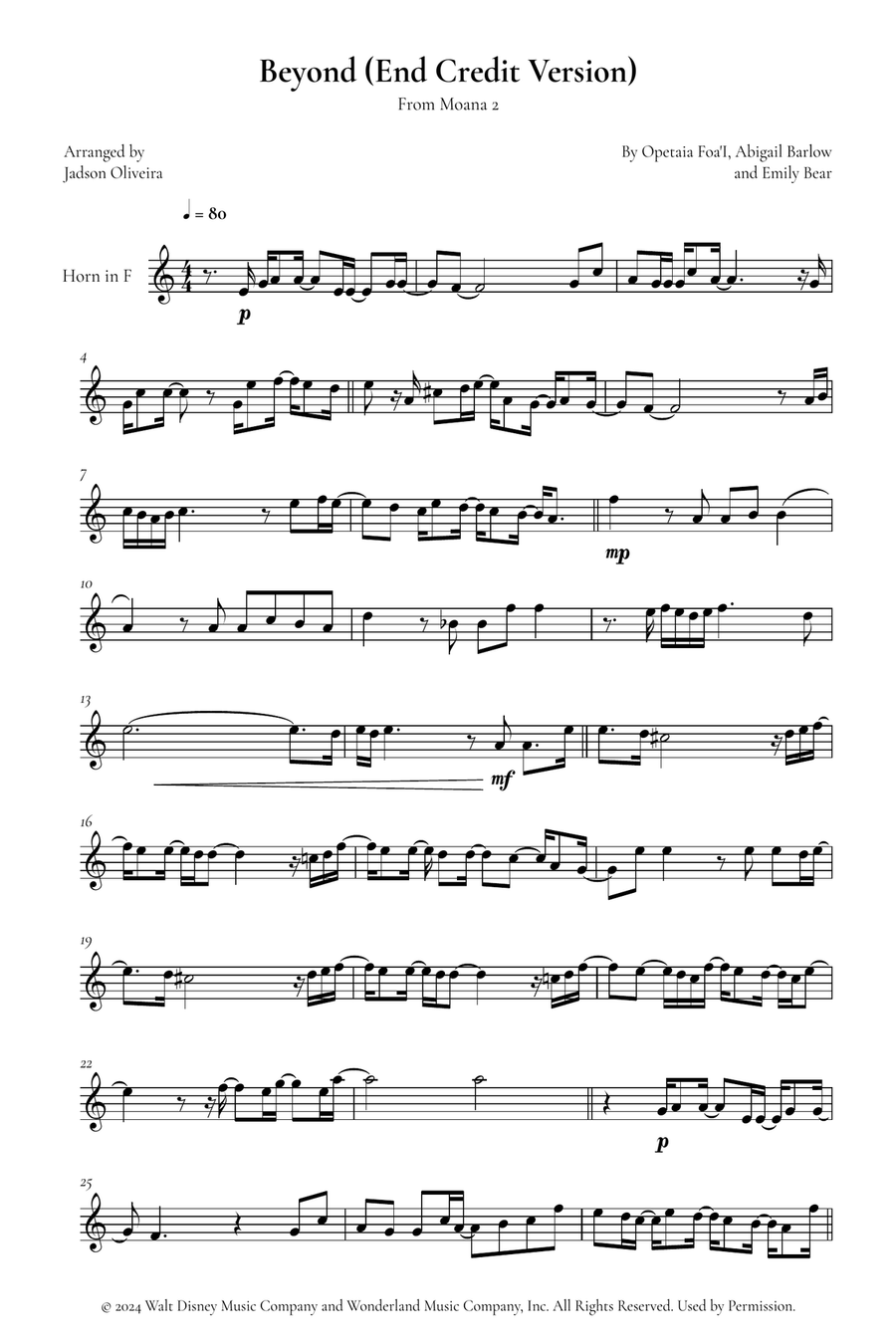 Beyond (End Credit Version) Horn Solo scores gallery preview page 1
