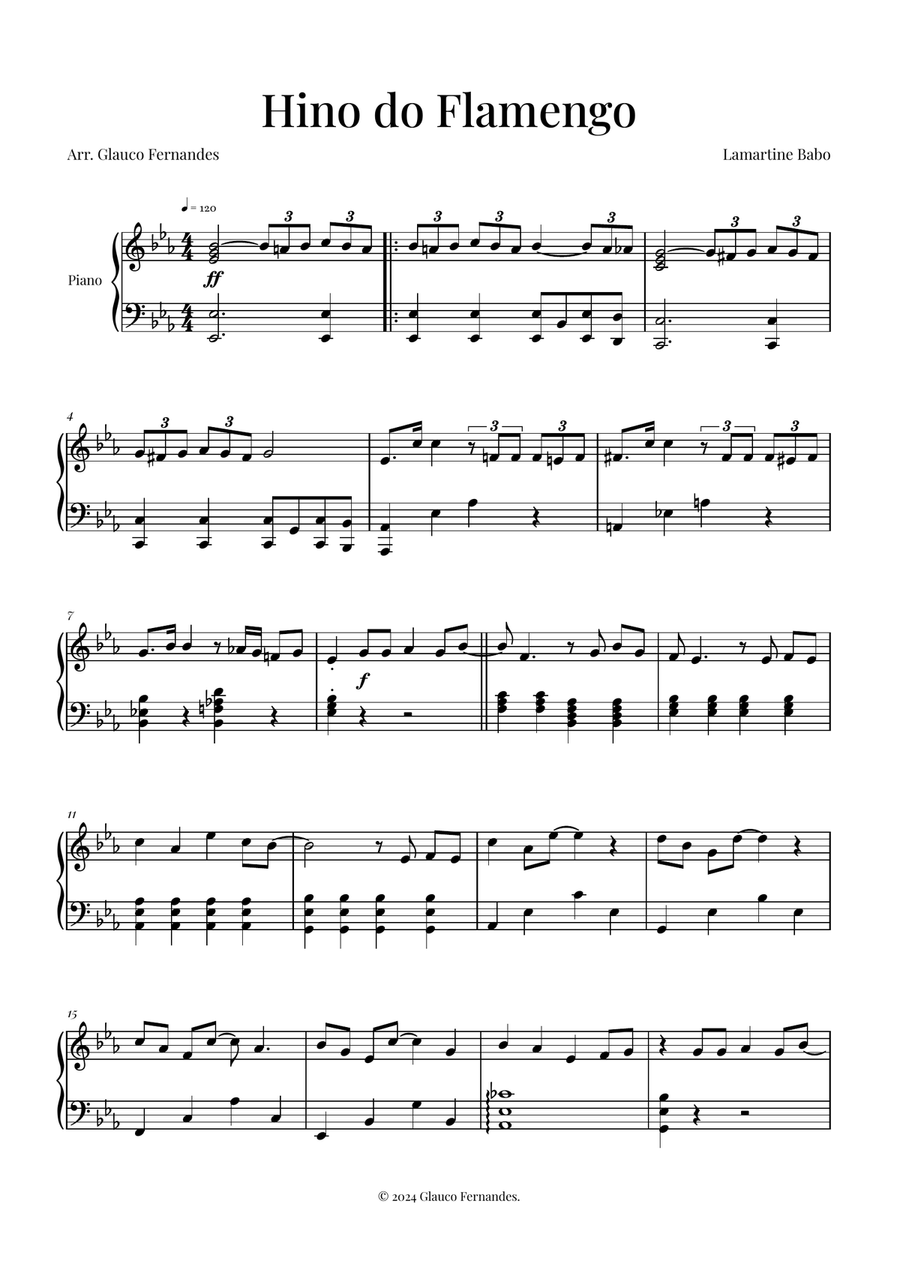 Hino do Flamengo Piano Solo scores gallery preview page 1