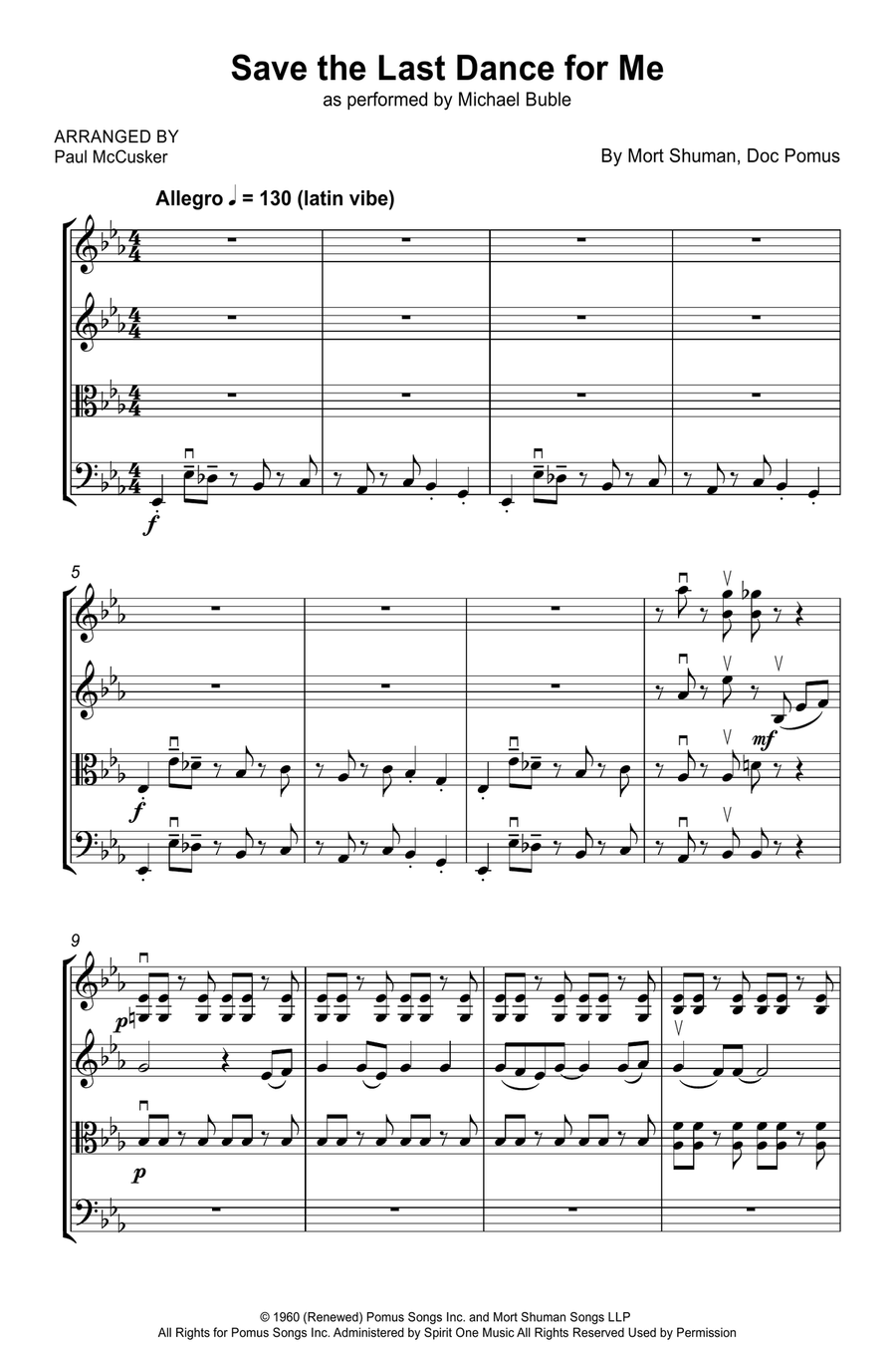 Save The Last Dance For Me String Quartet scores gallery preview page 1