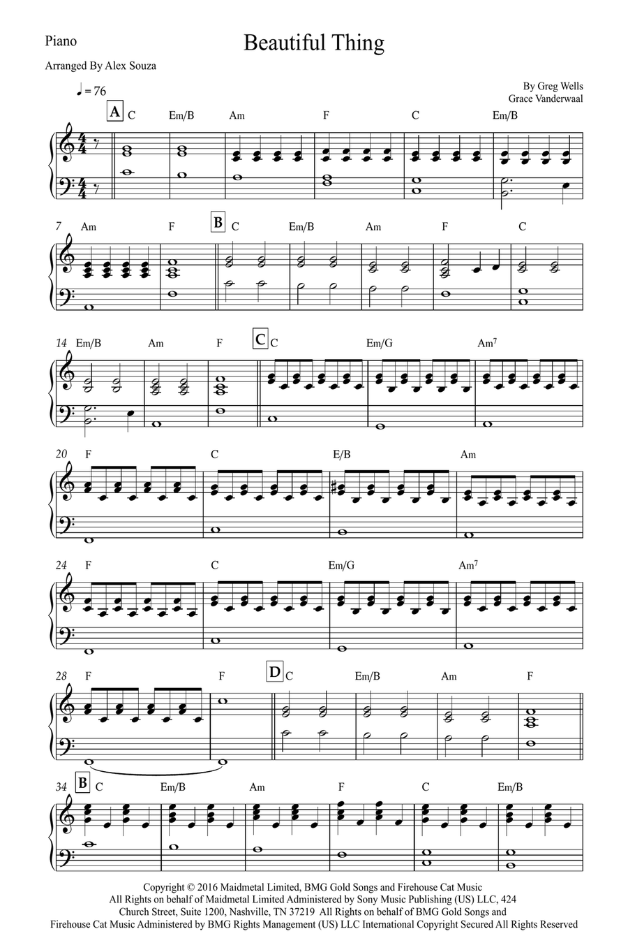 Beautiful Thing Beautiful Thing Easy Piano scores gallery preview page 1