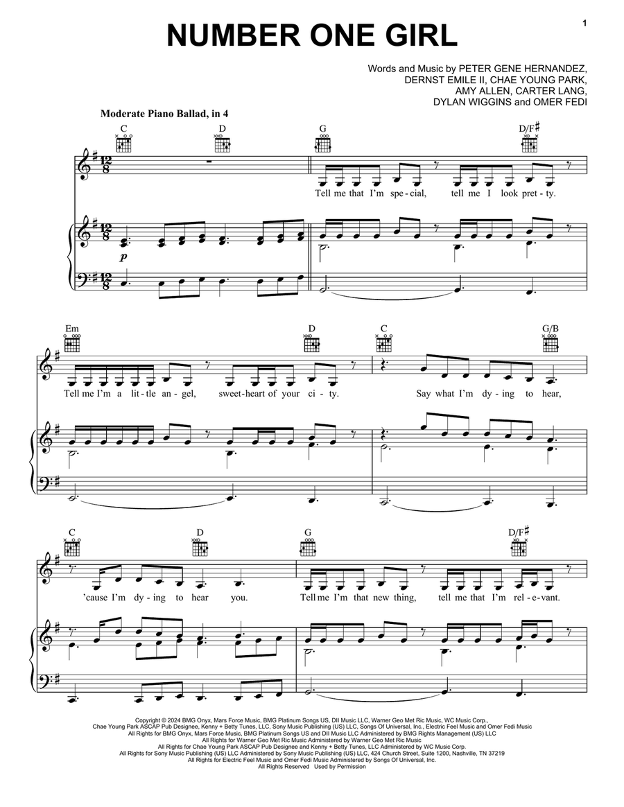 number one girl number one girl Piano, Vocal, Guitar scores gallery preview page 1