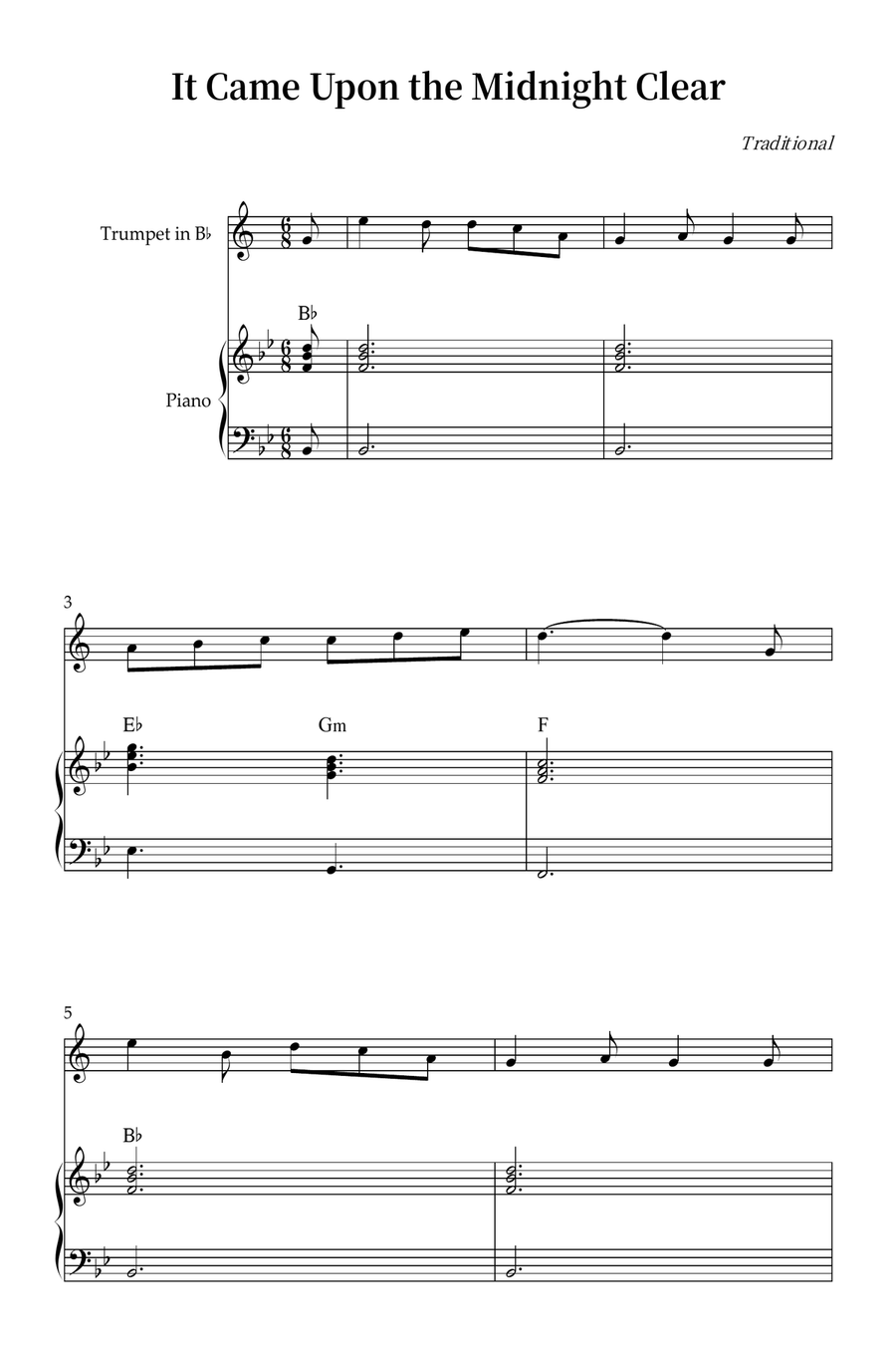It Came Upon the Midnight Clear B-Flat Trumpet scores gallery preview page 1