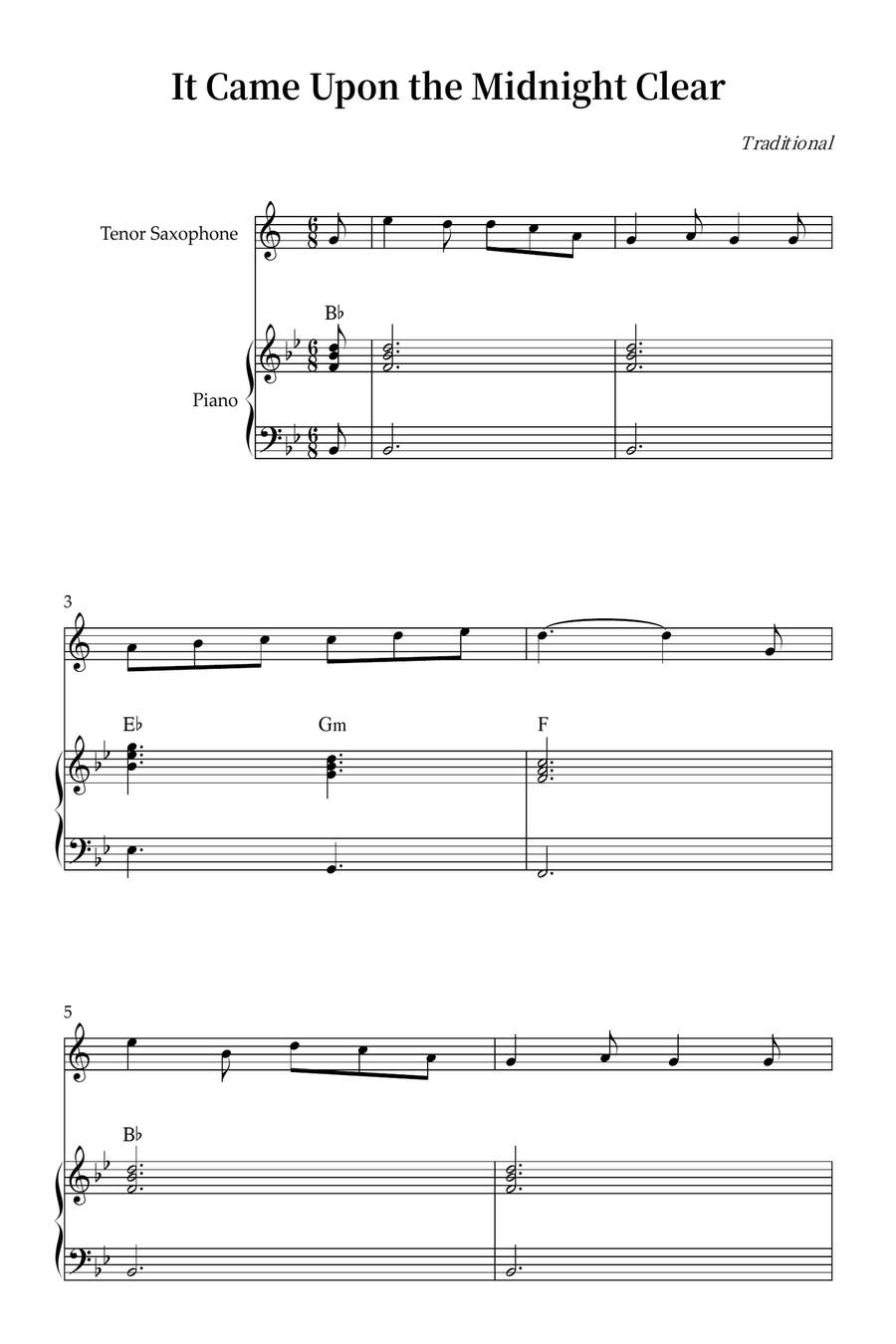 It Came Upon the Midnight Clear Tenor Saxophone scores gallery preview page 1