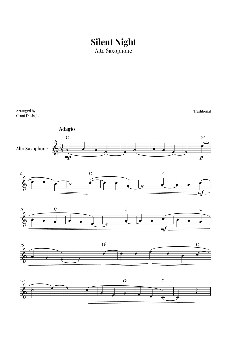 Silent Night Alto Saxophone scores gallery preview page 1