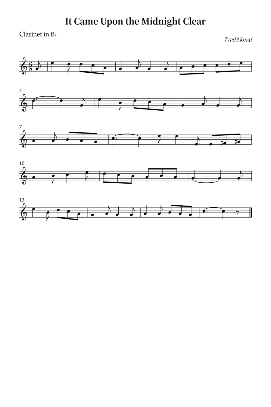 It Came Upon the Midnight Clear B-Flat Clarinet scores gallery preview page 1